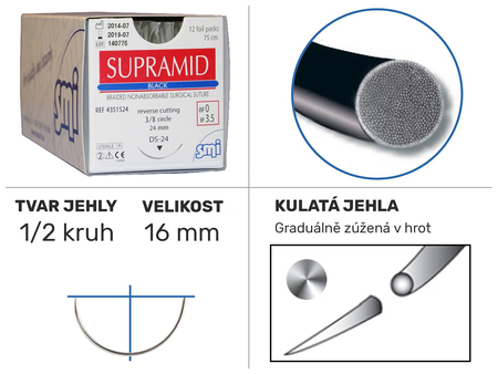 Supramid Black 1/2 HR 16mm 75cm 4/0 4150116